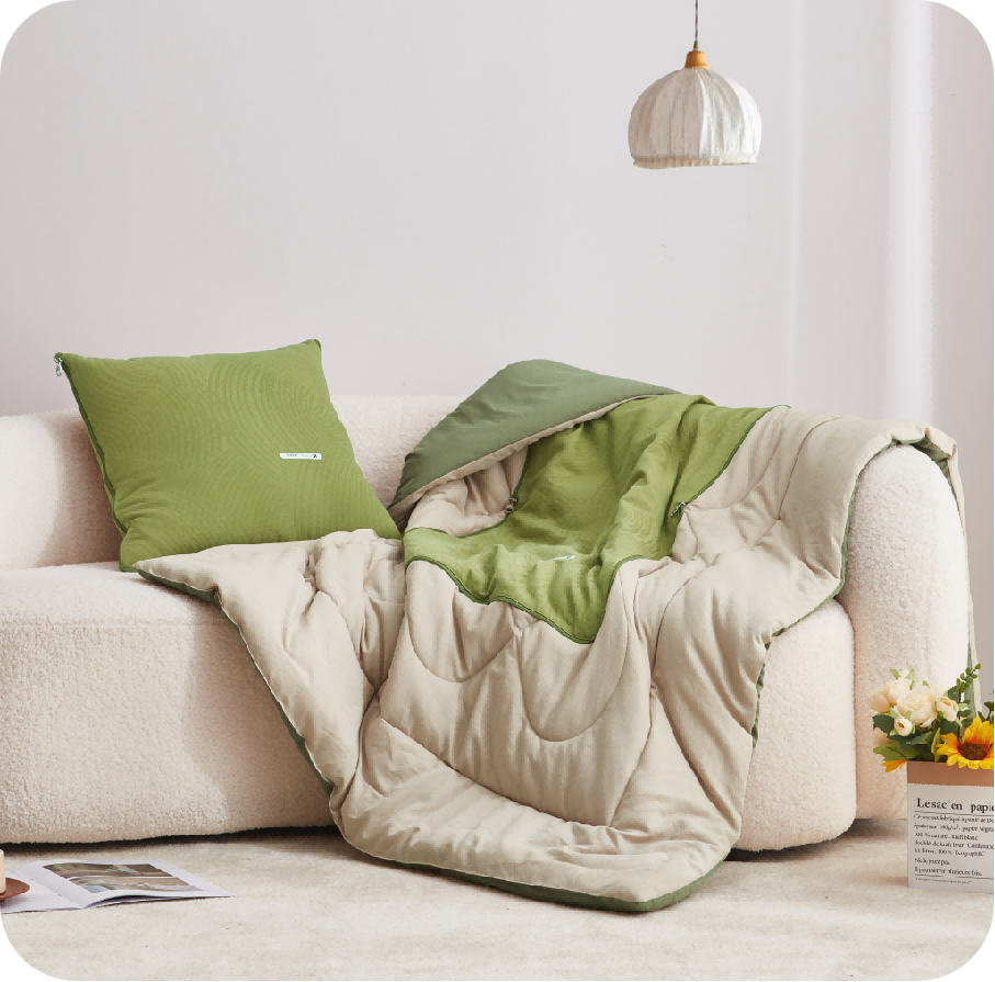 不染砂洗提花抱枕被-只此绿 TQ-J69